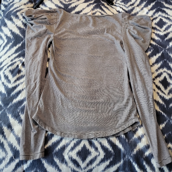 Free People Black & White Micro Stripe Puff Sleeve Top Sz S - Picture 7 of 7